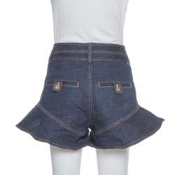 Self Portrait Navy Blue Denim High Waist Flounced Shorts S
