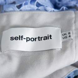 Pre Owned فستان سيلف بورتريت ميني واسع دانتيل غوبير بنفسجي مقاس صغير