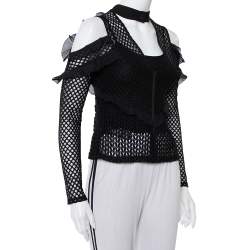 Pre Owned توب سيلف بورتريه دانتيل أسود بكشكشة أكتاف مكشوفة مقاس متوسط - ميديوم