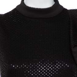 Pre Owned Self-Portrait Black Sequin & Bead Embellished Knit Sleeveless Cropped Jumpsuit S