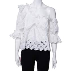 مملوكة مسبقًا Self-Portrait White Leaf Broderie One Shoulder Anglaise Top M