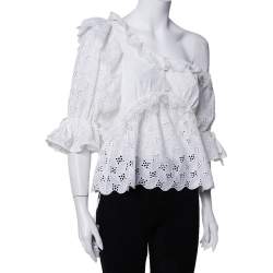 مملوكة مسبقًا Self-Portrait White Leaf Broderie One Shoulder Anglaise Top M