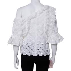 مملوكة مسبقًا Self-Portrait White Leaf Broderie One Shoulder Anglaise Top M