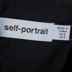 مملوكة مسبقًا Self-Portrait Black Polka Dot Tulle Sequin Embellished Ruched Midi Dress S