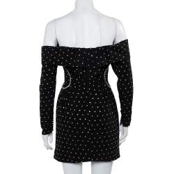 Pre Owned Self-Portrait Black Diamante Off-Shoulder Mini Dress S
