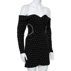Pre Owned Self-Portrait Black Diamante Off-Shoulder Mini Dress S