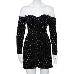 Pre Owned Self-Portrait Black Diamante Off-Shoulder Mini Dress S