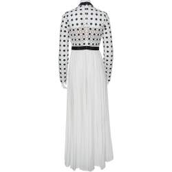 مملوكة مسبقًا Self Portrait Monochrome Lace & Pleated Crepe High Neck Maxi Dress M