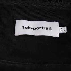 مملوكة مسبقًا Self-Portrait Black Crepe Lace Tie Shoulder Detail Midi Dress S