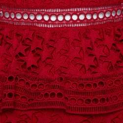 مملوكة مسبقًا Self-Portrait Burgundy Guipure Star Lace High Neck Tiered Mini Dress S