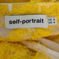 Pre Owned Self Portrait White & Yellow Fil Coupe Ruffled Off Shoulder Detail Top S