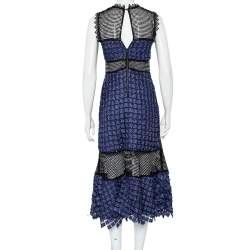 Pre Owned فستان سيلف بورتريت ماكسي قصات مزين ترتر دانتيل لونين مقاس صغير (سمول)