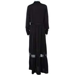 Pre Owned فستان سيلف بورتريت ايبوني ماكسي ياقة طيات شيفون أسود مقاس وسط (ميديوم) 