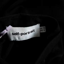 Pre Owned فستان سيلف بورتريت ايبوني ماكسي ياقة طيات شيفون أسود مقاس وسط (ميديوم) 