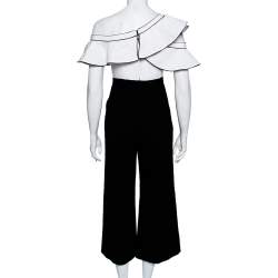 Self Portrait Monochrome Crepe Ruffled One Shoulder Jumpsuit S