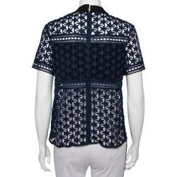 Pre Owned توب سيلف بورتريت شفاف دانتيل غوبيرنمط نجوم أزرق كحلي مقاس وسط (ميديوم)