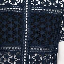 Pre Owned توب سيلف بورتريت شفاف دانتيل غوبيرنمط نجوم أزرق كحلي مقاس وسط (ميديوم)