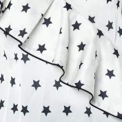 Self Portrait White Star printed Satin Ruffled Plunging Neck Top S