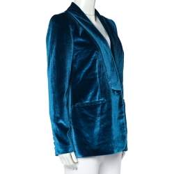 Pre Owned Self Portrait Blue Velvet Button Front Blazer S