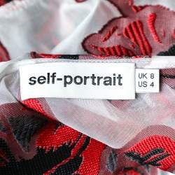 Pre Owned Self Portrait Floral Organza Cold Shoulder Detail Ruffled Top S