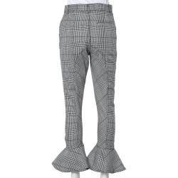 Self Portrait Monochrome Checkered Ruffled Hem Belted Cropped Pants S