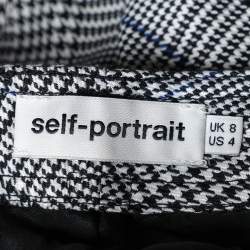 Self Portrait Monochrome Checkered Ruffled Hem Belted Cropped Pants S