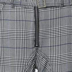 Self Portrait Monochrome Checkered Ruffled Hem Belted Cropped Pants S