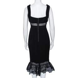 Pre Owned Self Portrait Black Crepe Lace Trim Sleeveless Midi Dress M