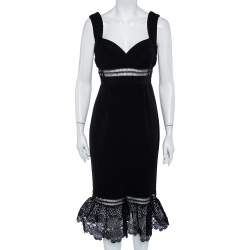 Pre Owned Self Portrait Black Crepe Lace Trim Sleeveless Midi Dress M