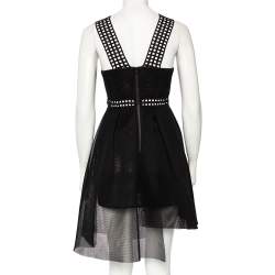 Self Portrait Black Mesh & Lace Asymmetric Hem Mini Dress S