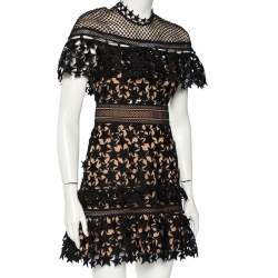 Pre Owned Self Portrait Black Guipure Lace Yoke Star Mini Dress S