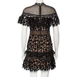 Pre Owned Self Portrait Black Guipure Lace Yoke Star Mini Dress S
