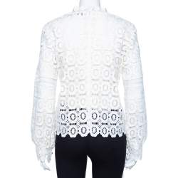 Pre Owned Self-Portrait White Guipure Lace Victorian Sleeve Detail Top M 