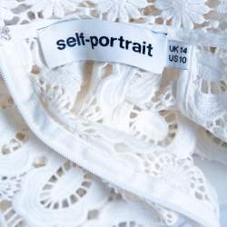 Pre Owned Self-Portrait White Guipure Lace Victorian Sleeve Detail Top M 