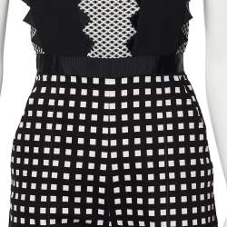 Pre Owned Self-Portrait Monochrome Cotton Mixed Sleeveless Jumpsuit M