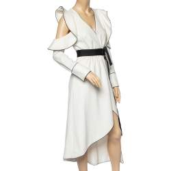 مملوكة مسبقًا Self-Portrait White Viscose Blend Ruffled Asymmetric Dress S