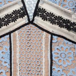 Pre Owned Self-Portrait Blue Guipure Lace Paneled Dress M
