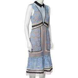 Pre Owned Self-Portrait Blue Guipure Lace Paneled Dress M