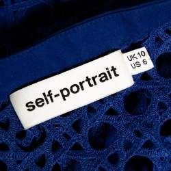 Pre Owned فستان ميدي سيلف بورتريه كروشيه أزرق بكتف واحد مكشكشة مقاس متوسط - ميديوم