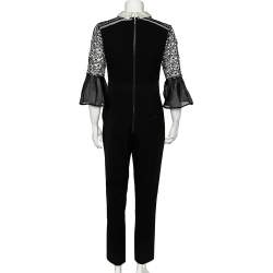 Self-Portrait Black & White Lace Bodice Bell Sleeve Jumpsuit M