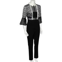 Self-Portrait Black & White Lace Bodice Bell Sleeve Jumpsuit M