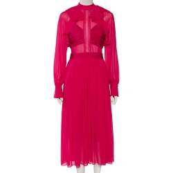 Self-Portrait Fuchsia Chiffon Ruffled Detailed Midi Dress S