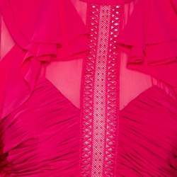 Self-Portrait Fuchsia Chiffon Ruffled Detailed Midi Dress S