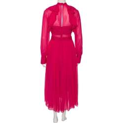 Self-Portrait Fuchsia Chiffon Ruffled Detailed Midi Dress S