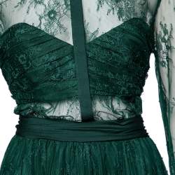 مملوكة مسبقًا Self-Portrait Green Floral Lace Gathered Detailed Maxi Dress L