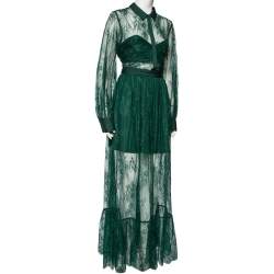 مملوكة مسبقًا Self-Portrait Green Floral Lace Gathered Detailed Maxi Dress L