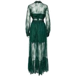مملوكة مسبقًا Self-Portrait Green Floral Lace Gathered Detailed Maxi Dress L