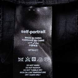 Pre Owned Self-Portrait Navy Blue Eyelet Cotton Button Front Off-Shoulder Dress S