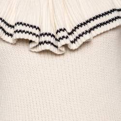 Pre Owned Self-Portrait Cream Wool Knit Ruffle Detailed Off-Shoulder Sweater S