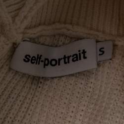 Pre Owned Self-Portrait Cream Wool Knit Ruffle Detailed Off-Shoulder Sweater S